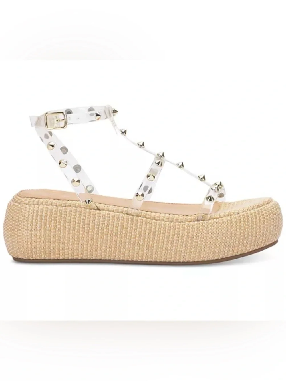 Jessica Simpson Clear Studded Platform Sandal in Beige Woven
